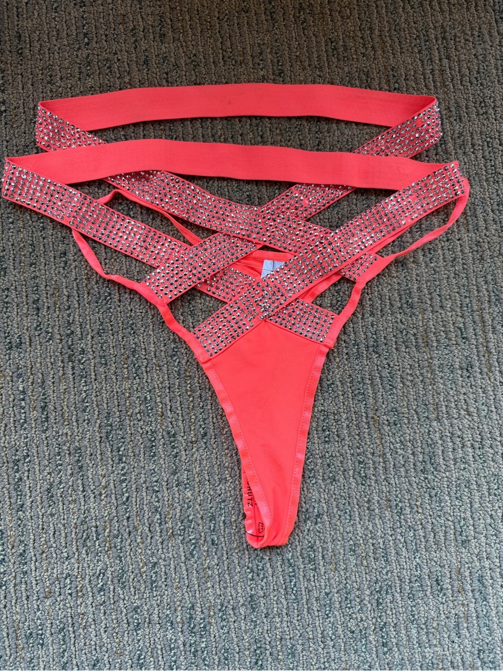 Neon Orange Rhinestone STAR OF THE SHOW Strappy Dance Set NEW NWT fashion nova - Picture 12 of 15